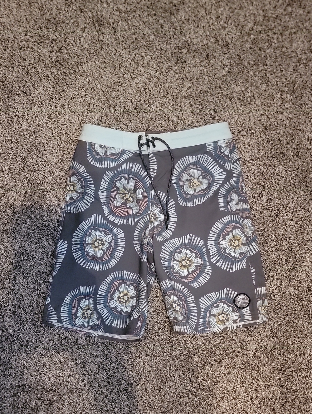 O'Neill Gray Boardshorts with Black Waistband and Blue Accents